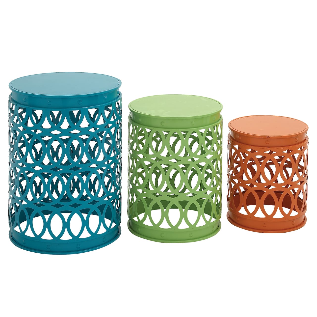 Aqua, Green & Orange Metal Coastal Accent Table Set